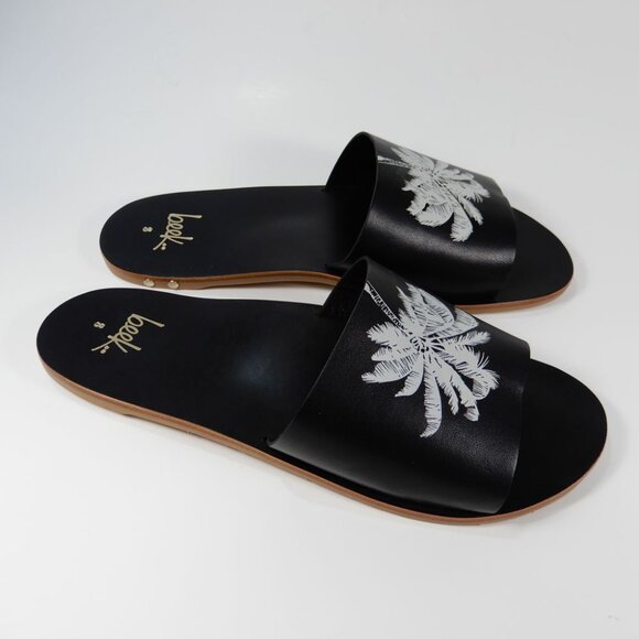 Beek Mockingbird Palm Flat Slide SANDALS Size 8 Black Leather NEW - Picture 4 of 14